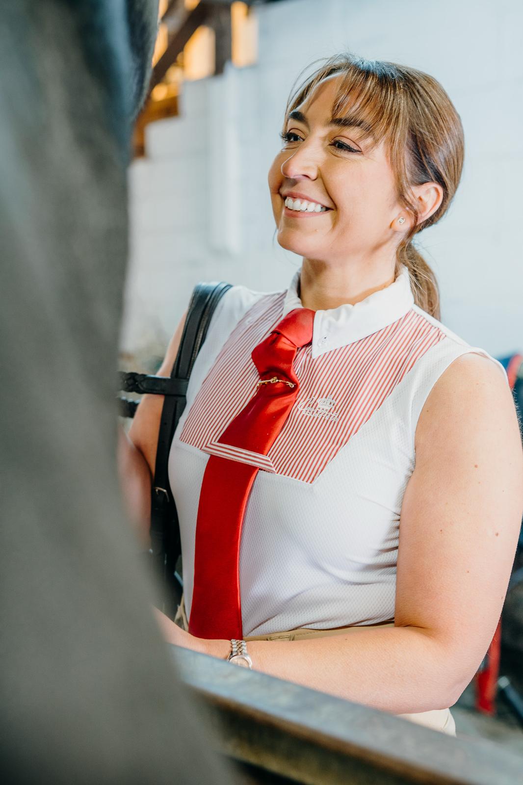 Ophelia Sleeveless Competition Shirt- Red & White Pinstripe