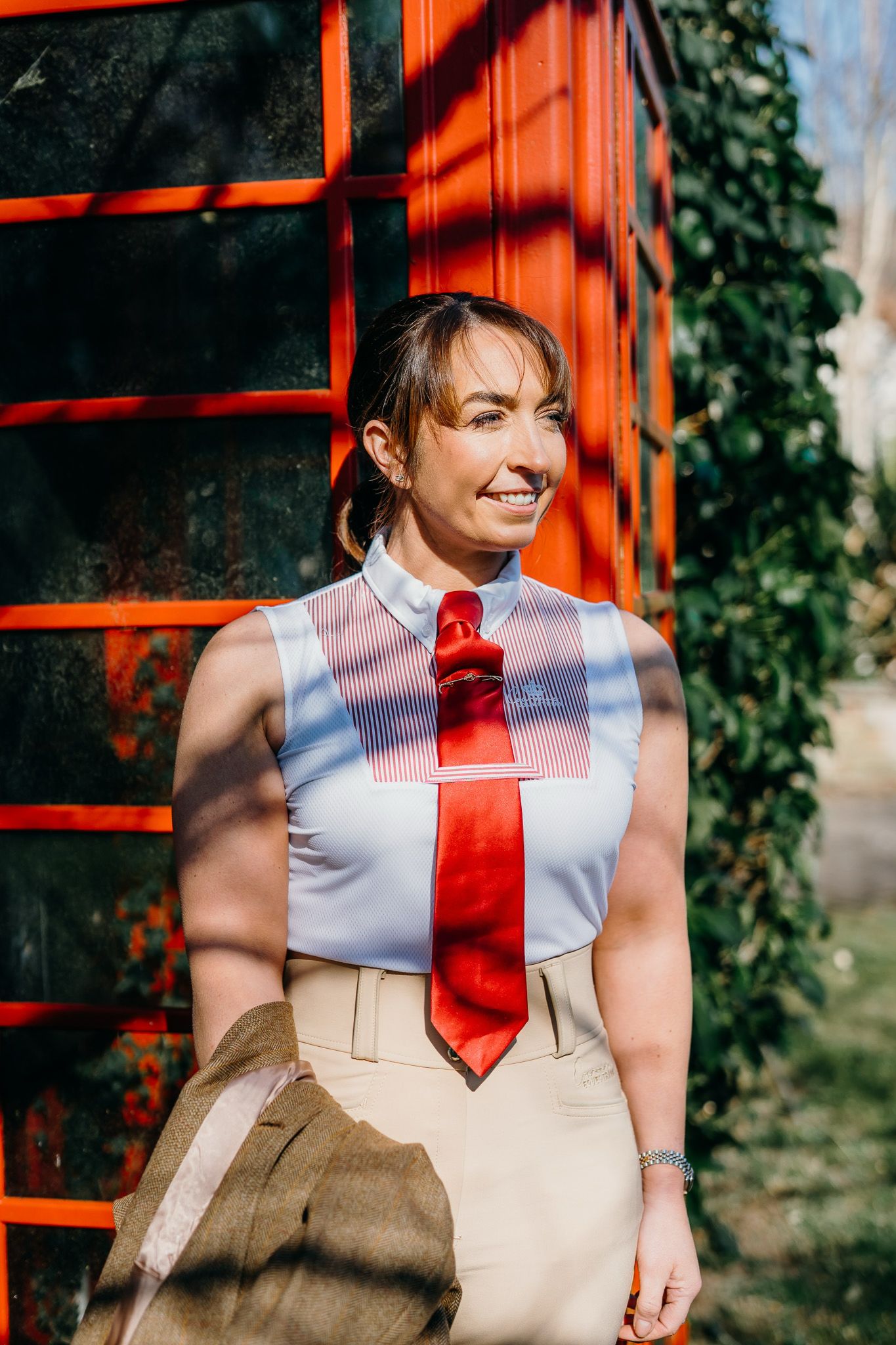 Ophelia Sleeveless Competition Shirt- Red & White Pinstripe