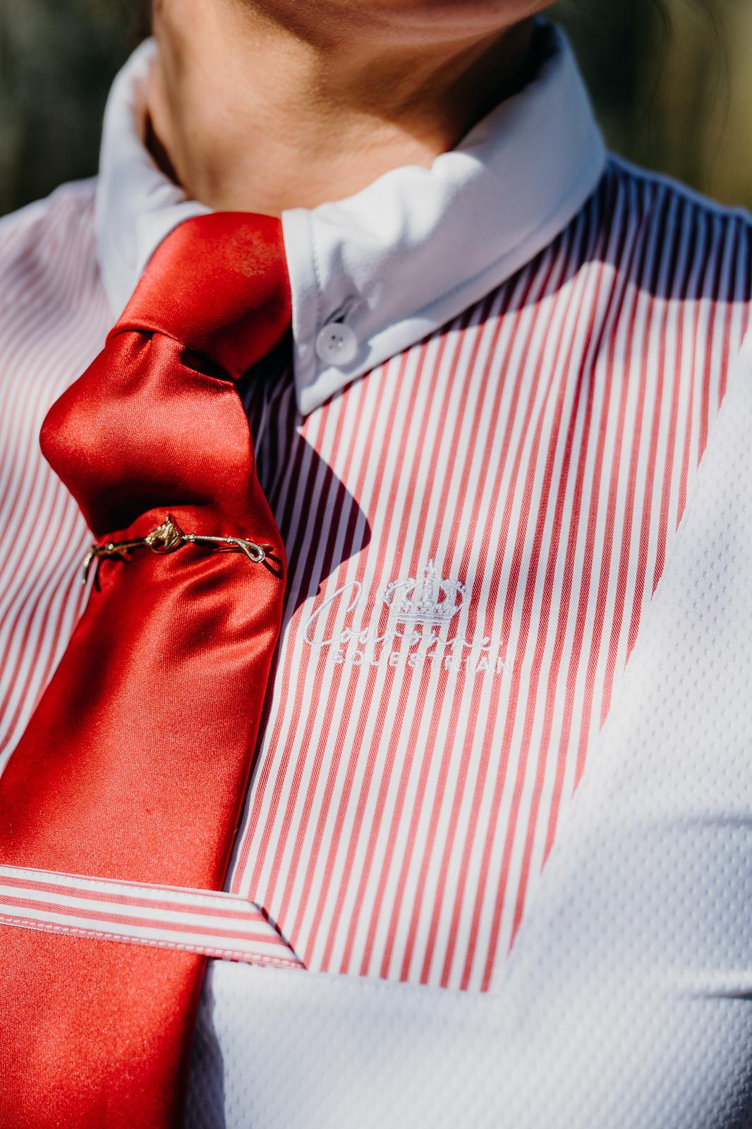 Ophelia Sleeveless Competition Shirt- Red & White Pinstripe