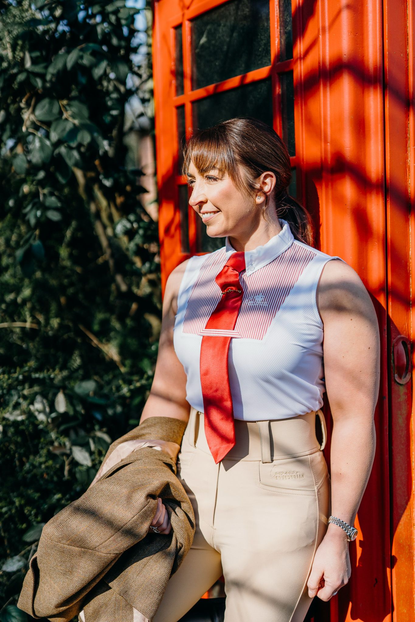 Ophelia Sleeveless Competition Shirt- Red & White Pinstripe