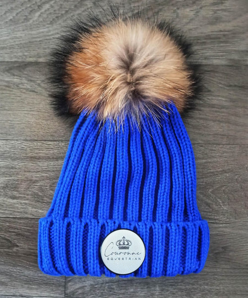 royal blue beanie with pom
